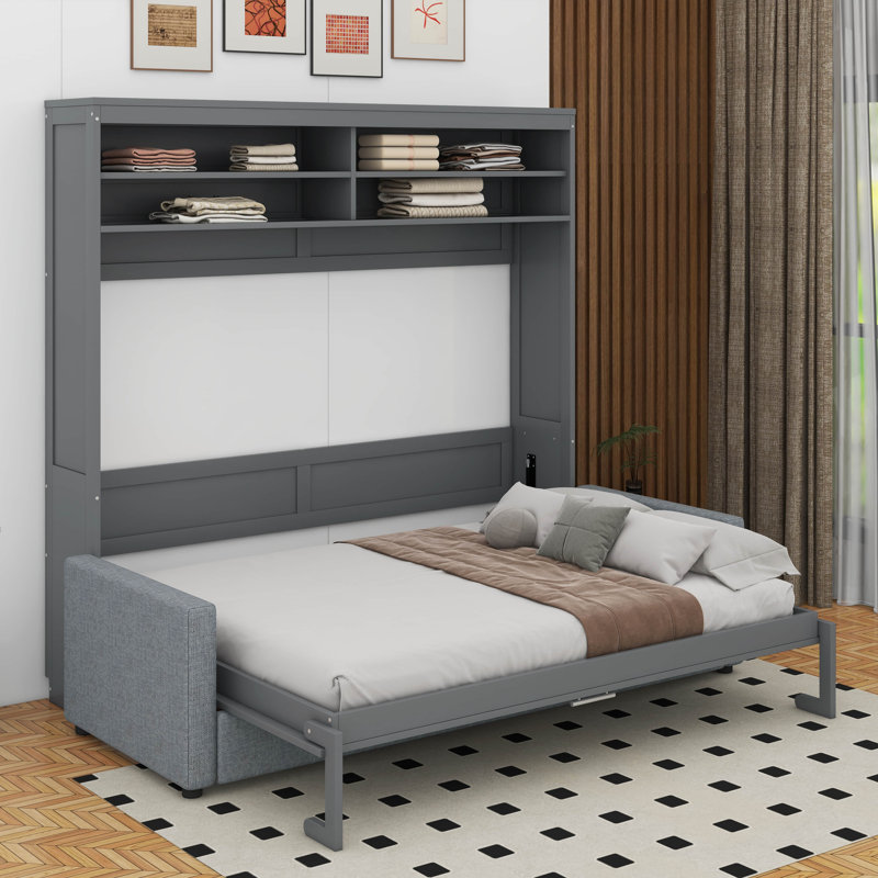 Grand lit escamotable avec canapé, Gris