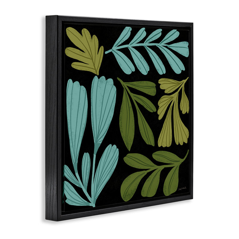 «Varied Leaves Collage» par Cheryl Warrick, H 25 po x l 25 po, Cadre flottant noir de jais