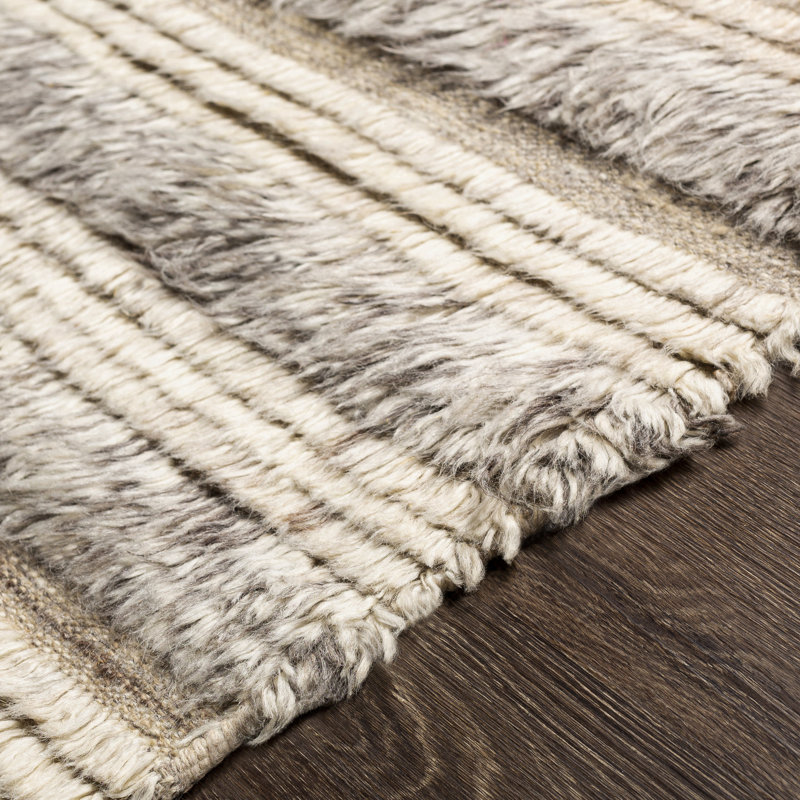 Tapis beige clair / gris / gris anthracite en laine noué à la main Timi, Rectangle 2 pi x 3 pi