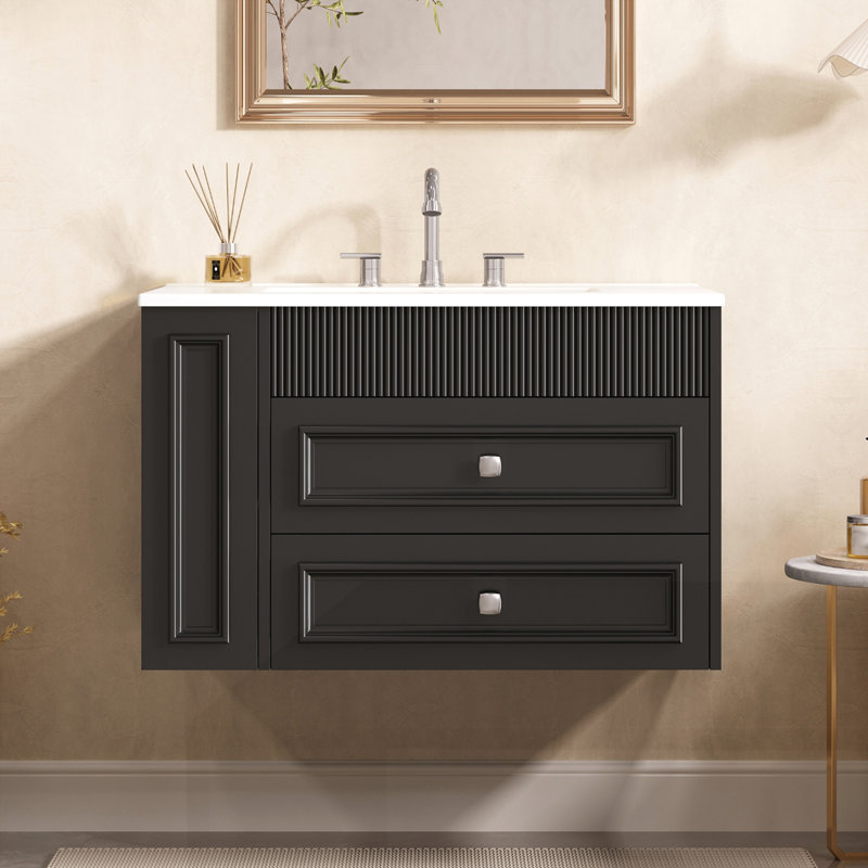 Meuble-lavabo mural 30 po, Noir