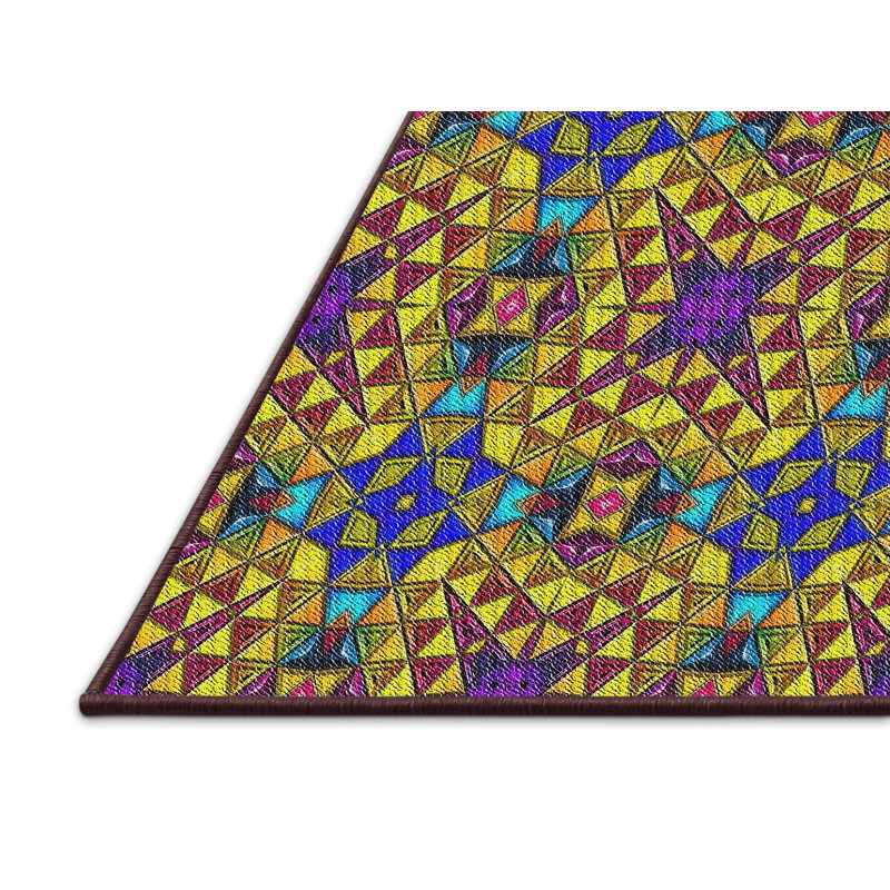 Tapis vert / mauve / bleu Boukra, Rectangle 5 pi x 7 pi