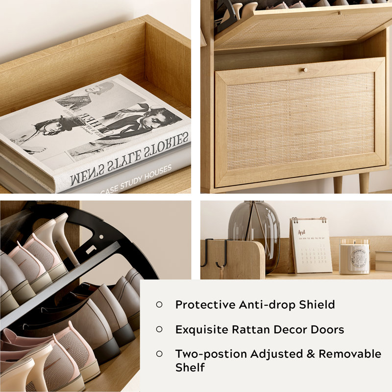 Rattan Shoe Cabinet With 2 Flip Drawers