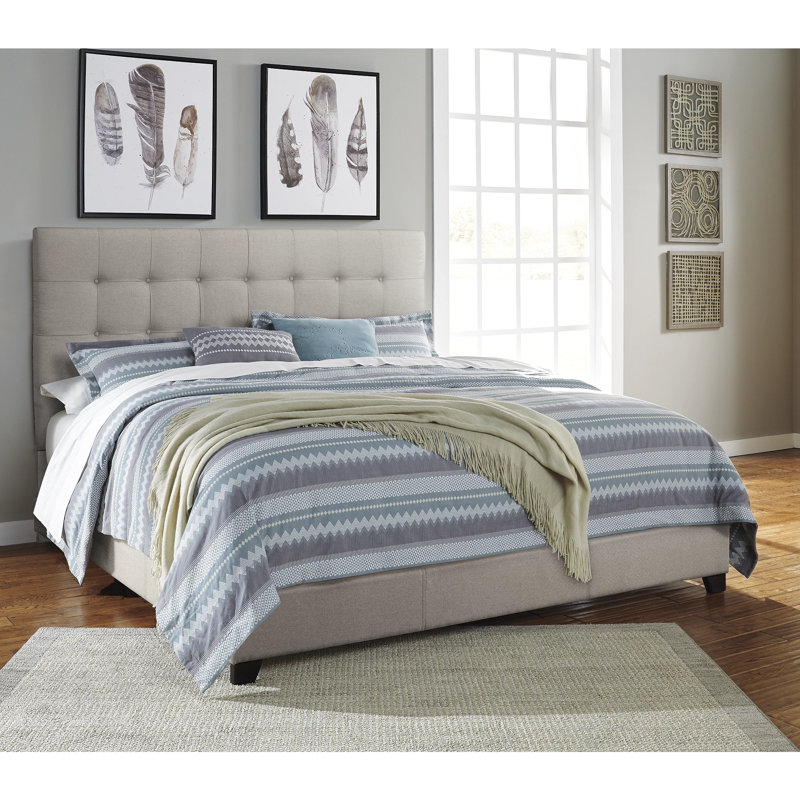 Contemporary Beige King Size Faux Leather Tufted Upholstered Bed