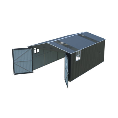 Upgraded 13X20ft Outdoor Storage Shed, Large Metal Garage Shed With Two Windows And Two Translucent Panels For Car, Truck, Bike, Lawnmower, Backyard Tool