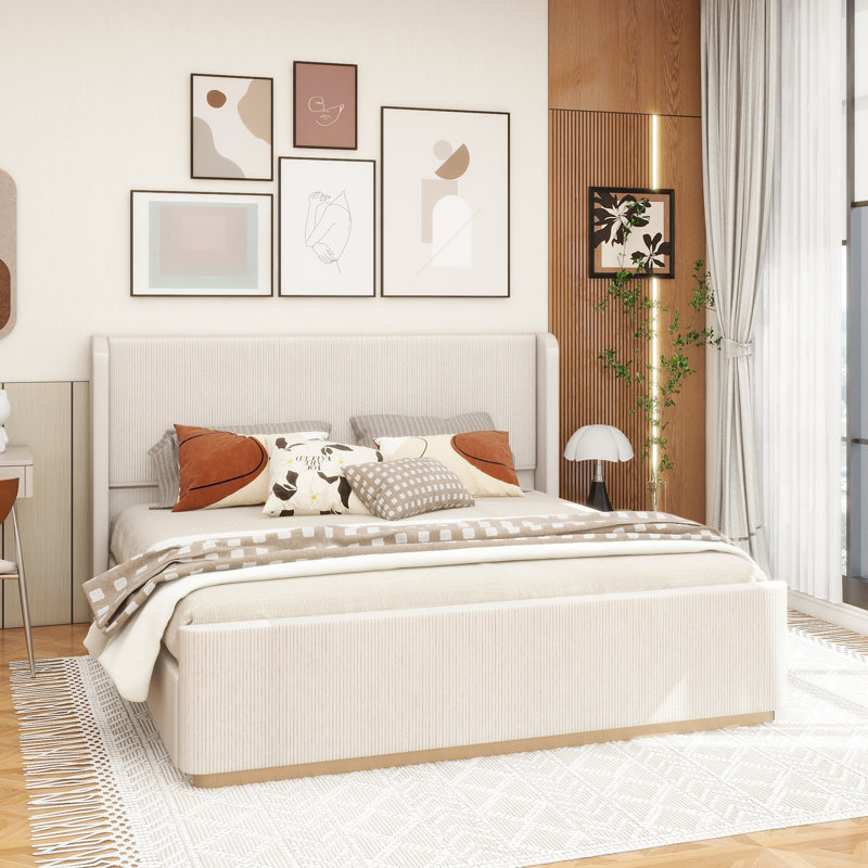 Lit tapissier Corduroy, Gris clair, Très grand