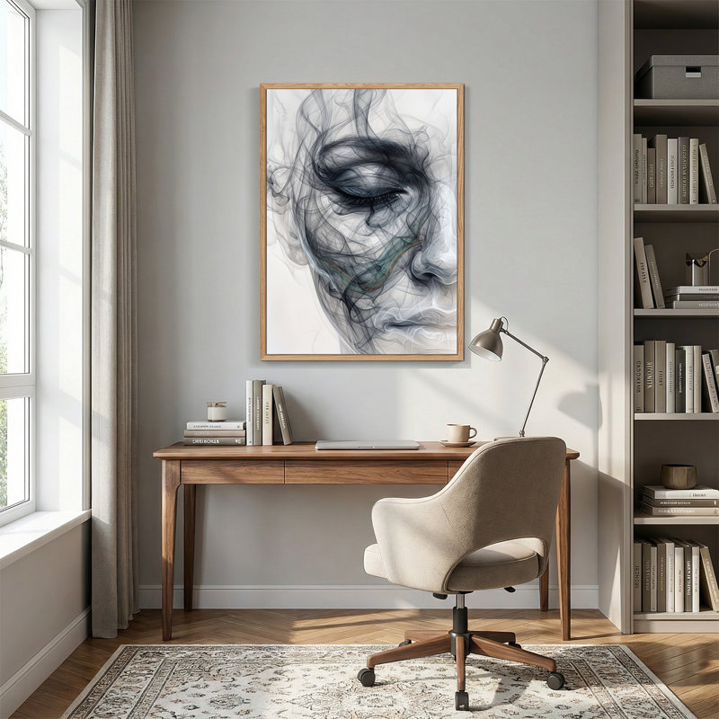 «Abstract Smoke Portrait of Eye» sur toile grise et sarcelle, 48"H x 36"W