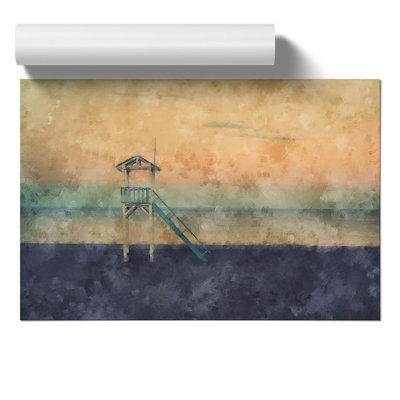 Beach Lifeguard Tower Painting - Frameless Print