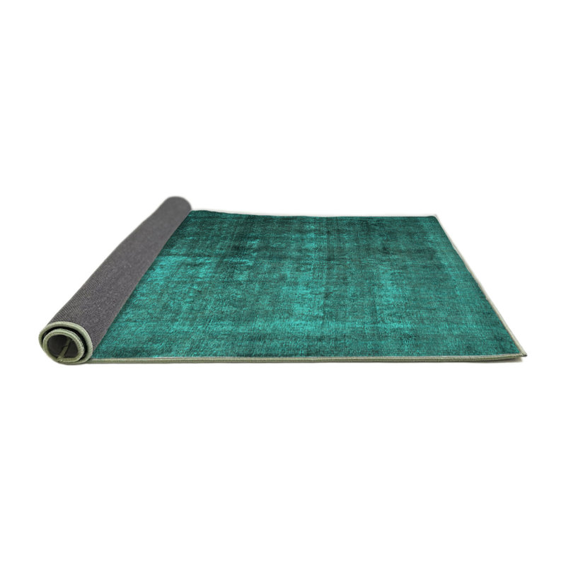 Tapis abstrait bleu / vert tissé à la machine, Rond 4 pi