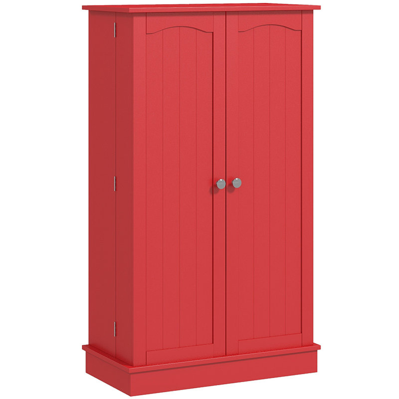 Armoire de rangement pour garde-manger de 41 po, armoire de cuisine autoportante avec portes doubles, tablette à 5 niveaux, 12 étagères à épices et tablettes réglables, rouge