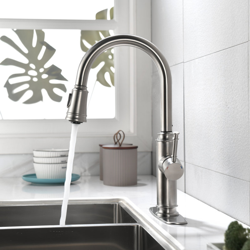 Single Handle High Arc Pull Out Kitchen Faucet,Single Level Stainless Steel Kitchen Sink Faucets With Pull Down Sprayer