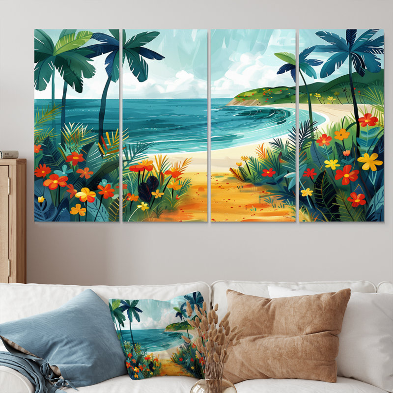Ensemble de salon art mural orange plage verte au Mexique II, H 28 po x l 48 po