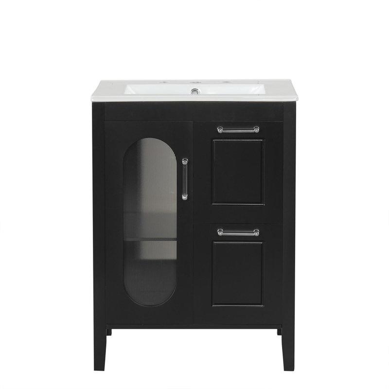 Meuble-lavabo 24 po avec lavabo en céramique, Noir
