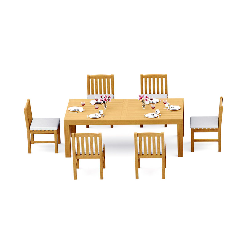 Ensemble de salle à manger en bois de teck Grade-A: table rectangulaire Canberra de 86 po et fauteuils Devon # 11DV1910, 6