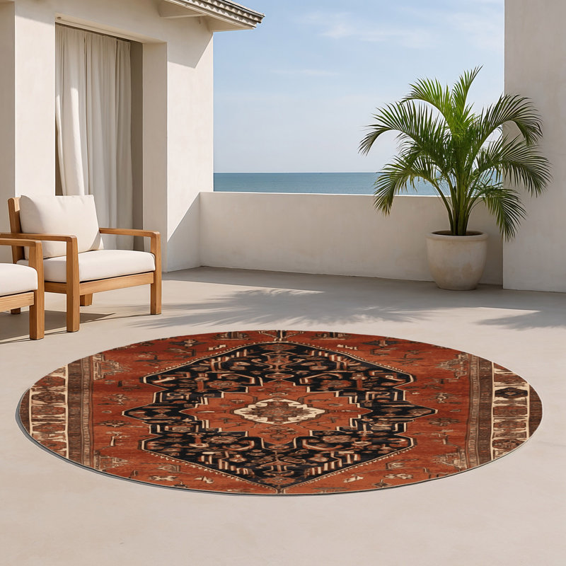 Tapis d'intérieur et d'extérieur brun Persian, Rond 5 pi