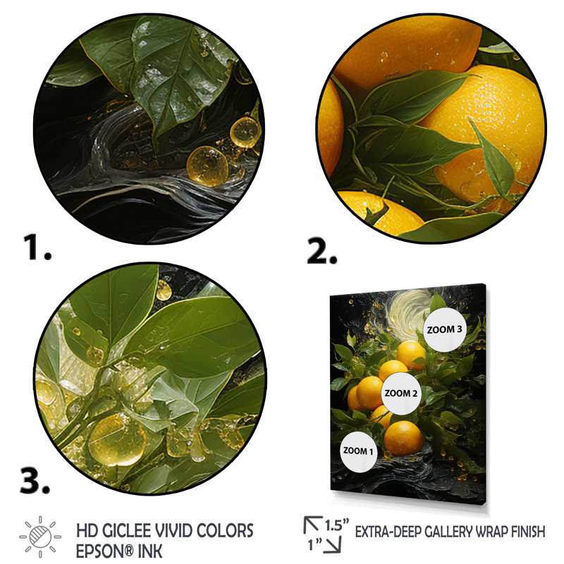 «Yellow Zesty Lemon Burst», art mural fruits, H 44 po x l 34 po x P 1,5 po