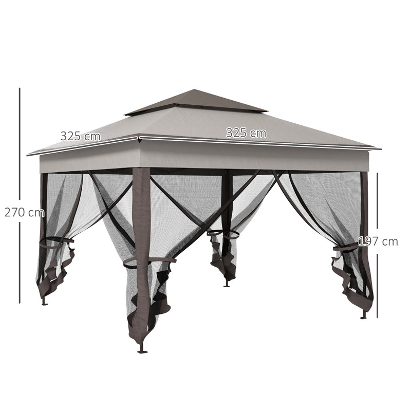 Outsunny 3x3 m Pop Up Gazebo Double-roof Garden Tent w/Netting, Light Grey