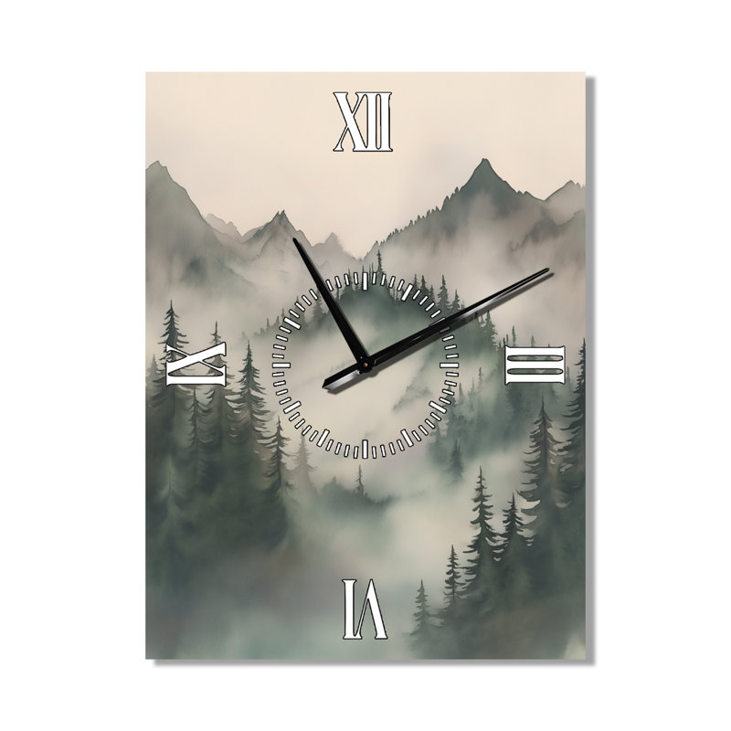 Arbre balayé par le vent sur la colline II - Horloge murale en métal Nature, H 32 po x l 24 po - Rectangle