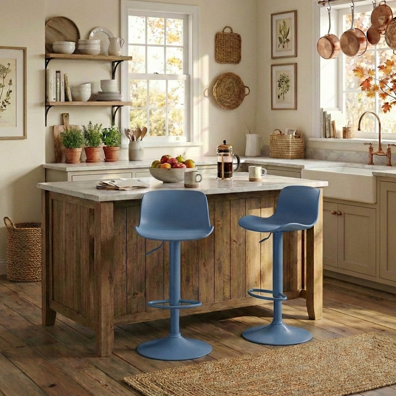 Meli Height-Adjustable Swivel Bar Stools, Blue