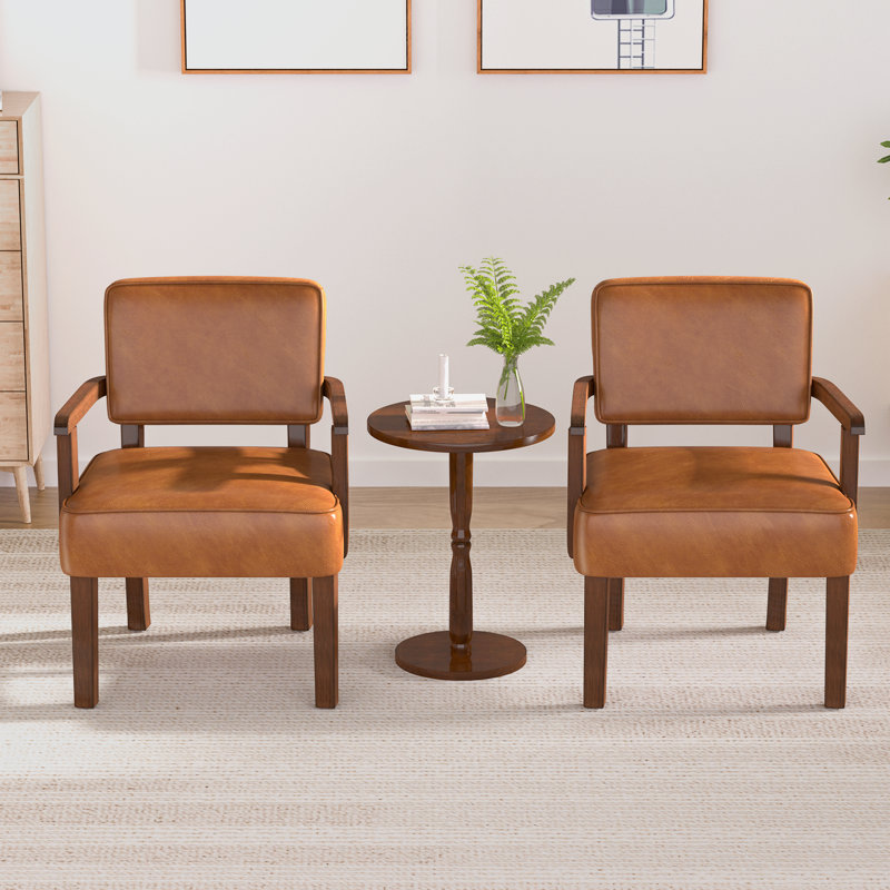 Fauteuil d'appoint rembourré 32,6 po de hauteur en cuir massif, Similicuir brun clair