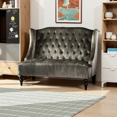 Causeuse élégante en velours gris - style moderne glamour avec design à oreilles pour des espaces de vie confortables