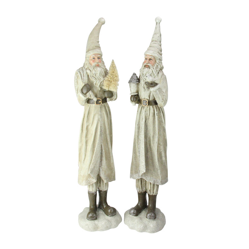 Ensemble de 2 figurines de table de Noël père Noël beige du vieux monde 25 po