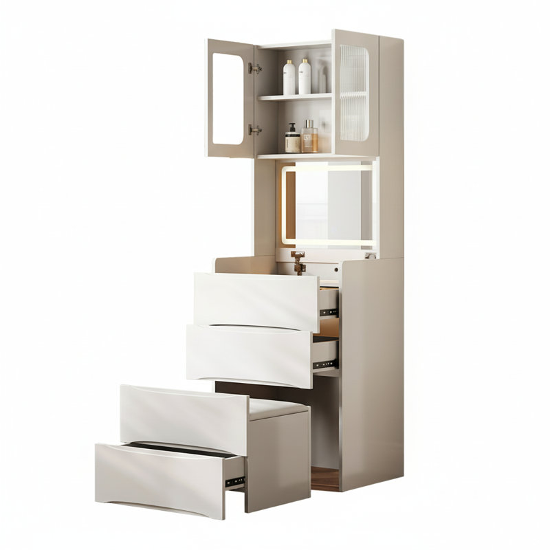 White 3-In-1 Flip Top Vanity Table With LED Mirror & Storage Stool
