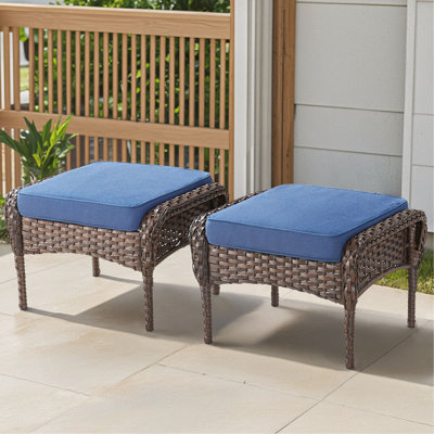 Ensemble de 2 repose-pieds d'extérieur en osier PE avec coussin pour la cour ou la terrasse