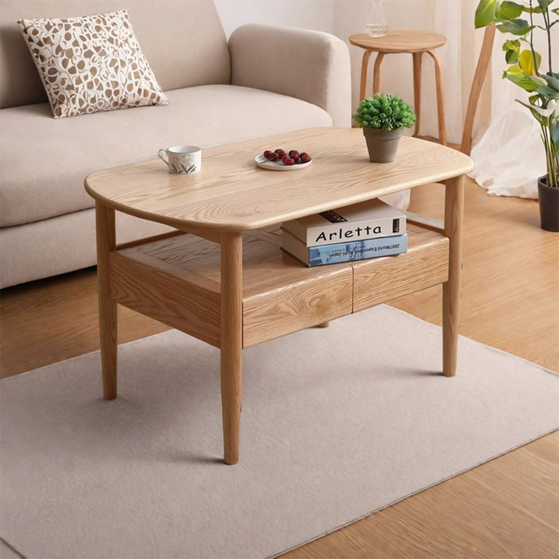 Modern simple oval solid wood coffee table, 23.6" H x 39.4" L x 23.6" D