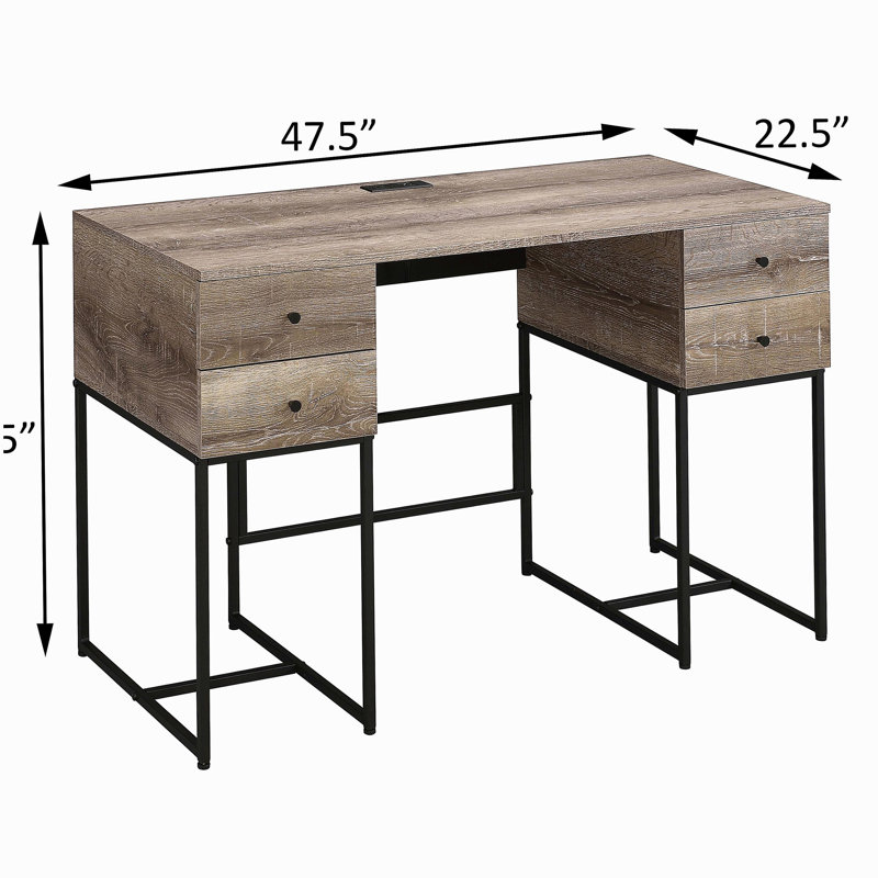 Bureau à 4 tiroirs en chêne champêtre et noir