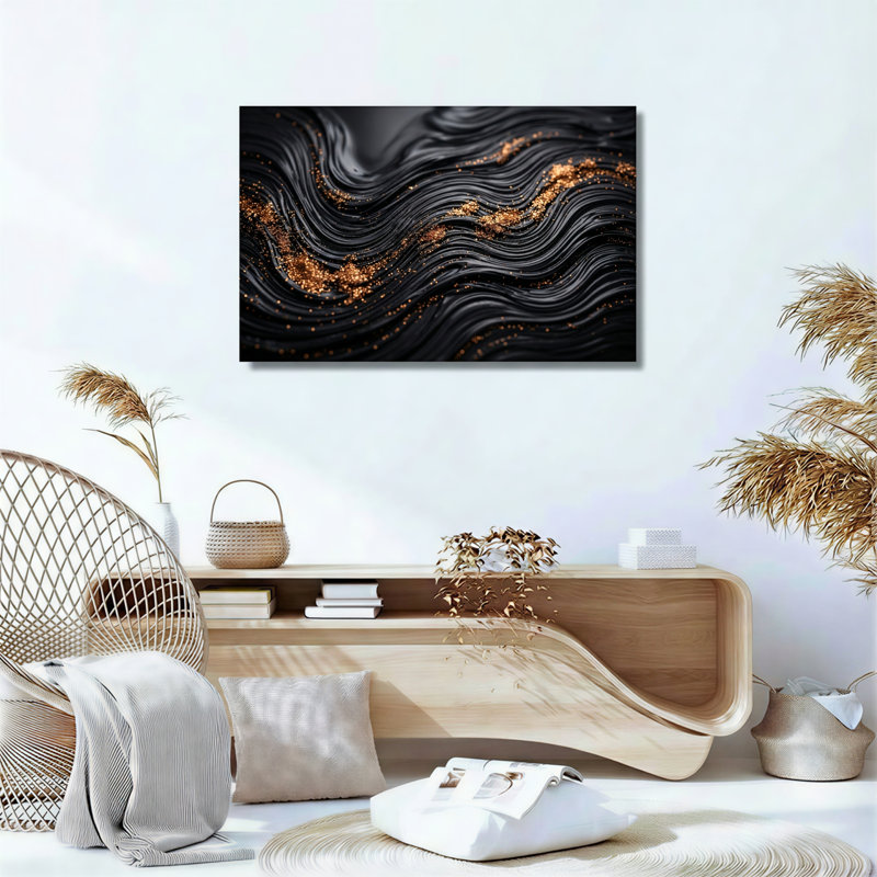 Ensemble de 1 tableau sur toile noir et or, 32"H x 48"W, Wrapped Canvas