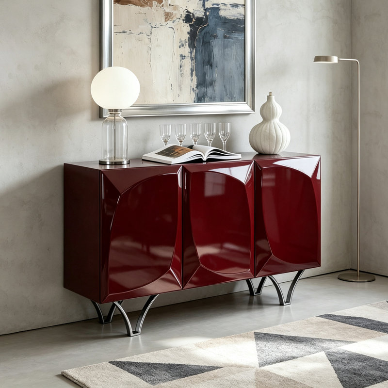 Buffet à grande capacité de style italien, H 31,5 po x l 53,15 po x P 17,72 po, Rouge