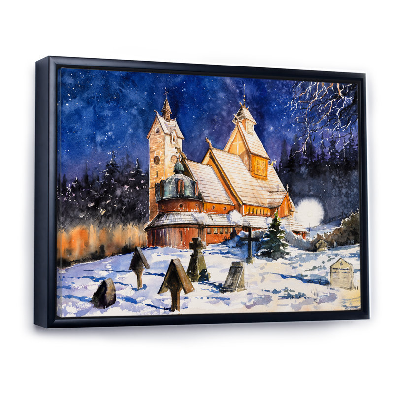 " Medieval Wang Temple In Snowscape ", Black Framed, 8" H x 12" W x 1" D