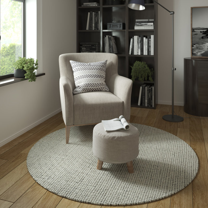 Abstract Contemporary Grid Handmade Wool Blend Area Rug, Round 8', Gray/Ivory