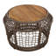 Table d'appoint ronde en bois d'acacia avec structure en corde tissée grise, plateau en teck, capacité de 150 lb, aucun assemblage requis, table d'appoint résistante aux intempéries pour le salon de patio