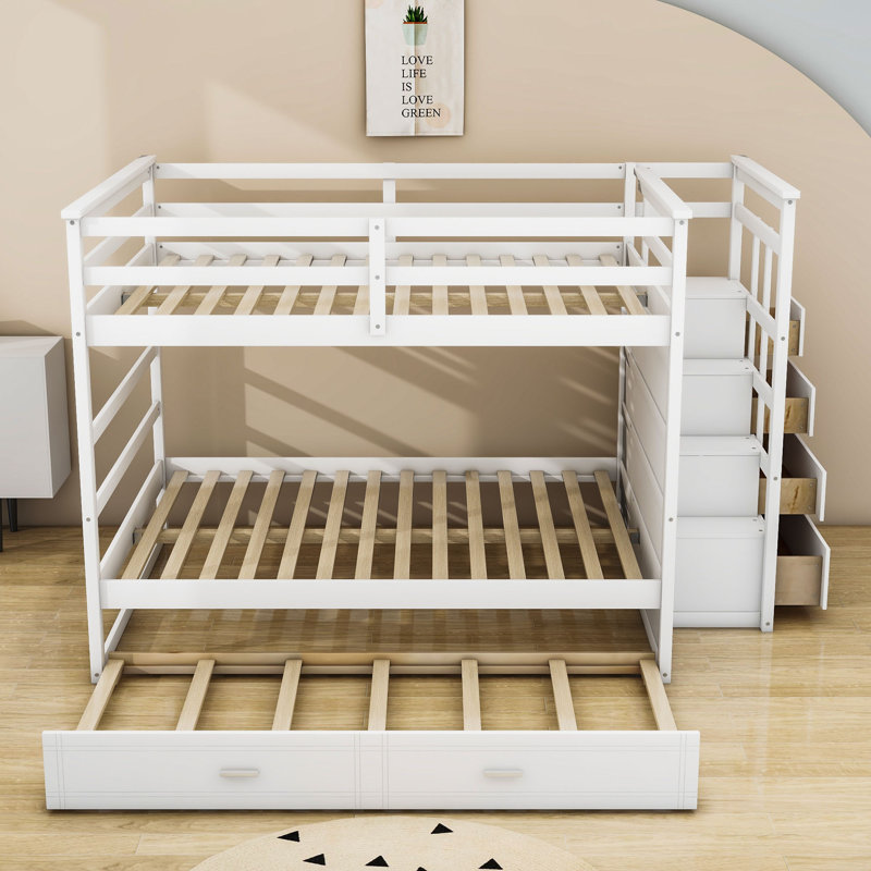 Jarrian Kids Full Over Full Bunk Bed with Trundle with Drawers, White