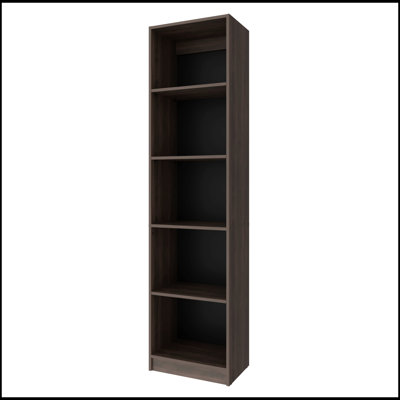 Bibliothèque en noyer teinté avec rangement ouvert et 5 tablettes, parfaite pour organiser et exposer des livres et des décorations