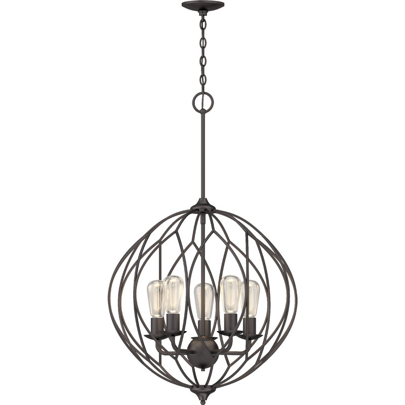 Anthonee 5-Light Indoor Antique Bronze Sculptural Round Globe Orb Sphere Hanging Pendant Chandelier
