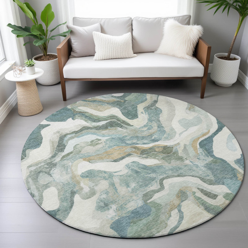 Machine Washable Indoor/Outdoor Oden ACN2162 Modern Rug, Round 8'