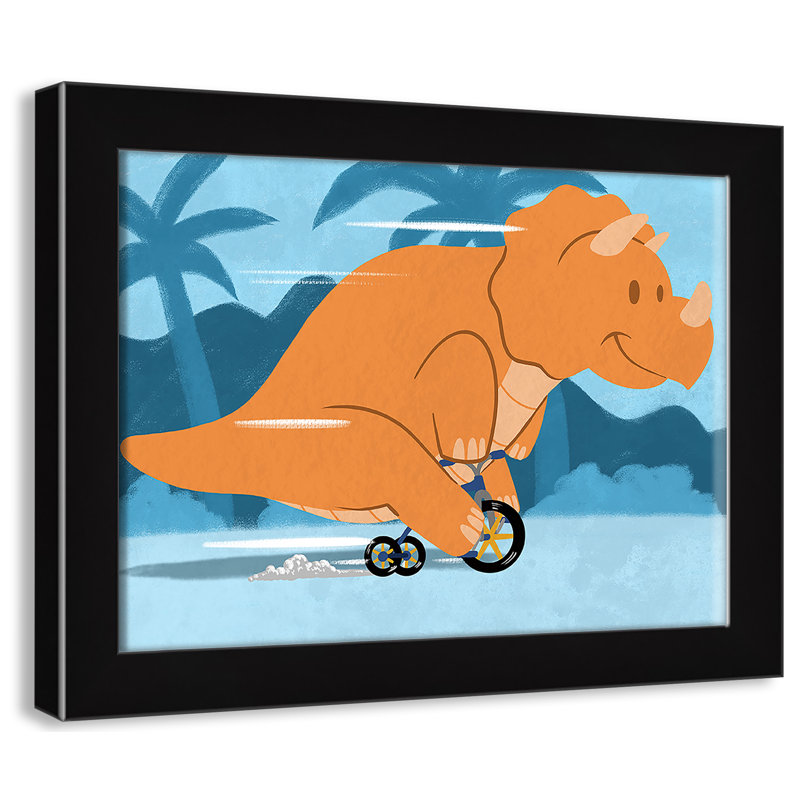 «Riding Dino 2», impression sur papier, H 10 po x l 14 po x P 0,6 po, Encadré plat noir