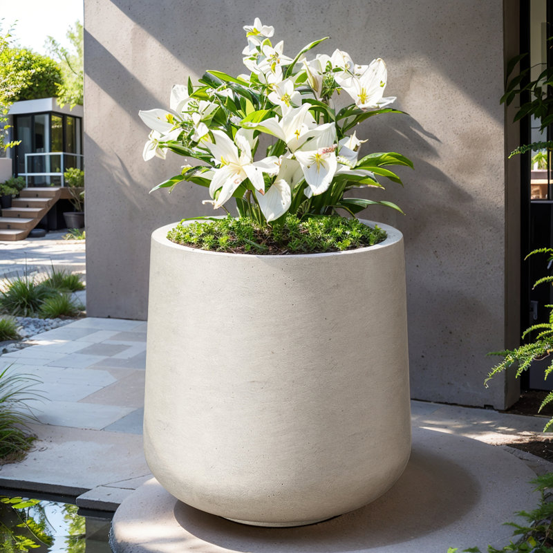 Brenno Round large Tall Outdoor / Indoor Concrete Planters Plant Pot, Pale Yellow, 13.4" H x 13" W x 13" D