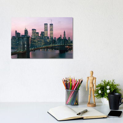 " 1980s New York City, NY Downtown Skyline At Dusk "