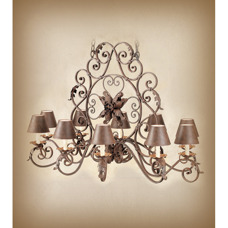 Lustre unique classique / traditionnel à 10 lumières avec accents en fer forgé
