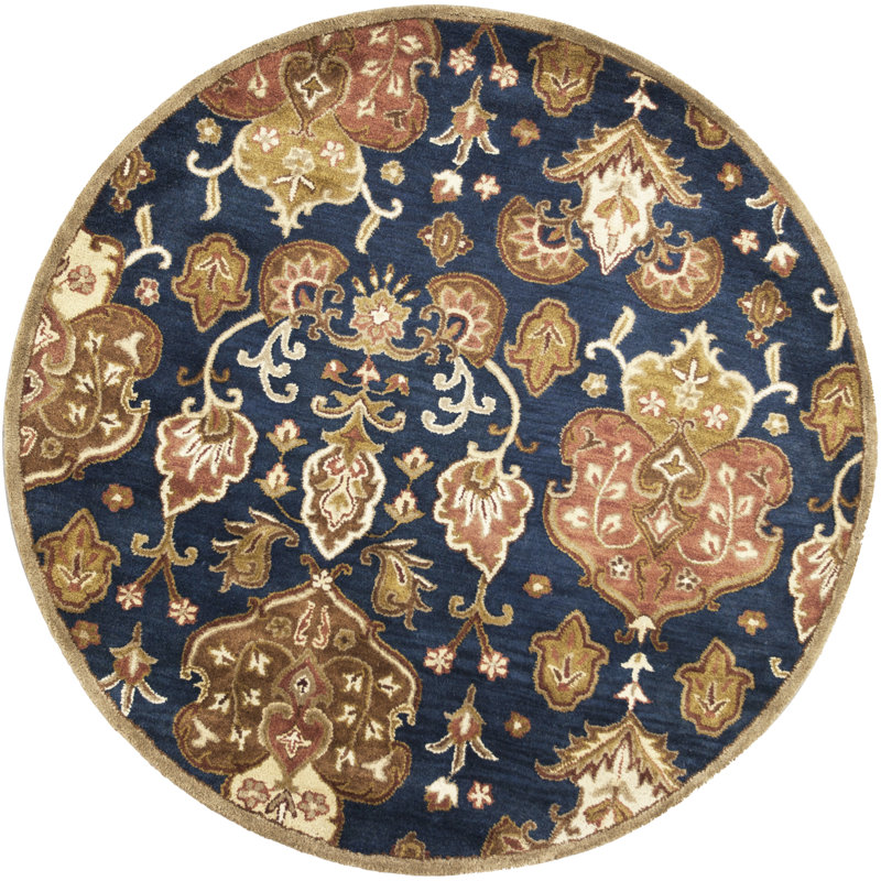Tapis bleu / orange en laine touffeté à la main Blarwood, Rond 5 pi 6 po