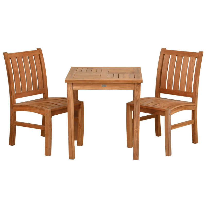 3 Piece Teak Wood Outdoor Patio Bistro Dining Set Including 27" Square Table With 2 Abaco Side Chairs