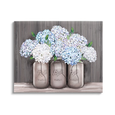 " Rustic Farmhouse Hydrangea Blossoms Mason Jar Planter " by Ziwei Li