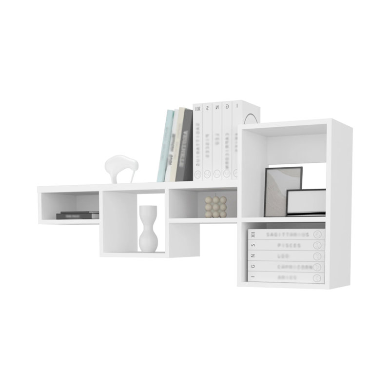 White Wall-Mounted Shelf Unit With 5 Shelf, White