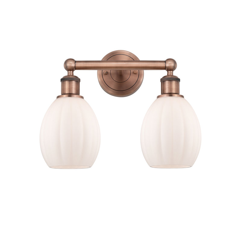 Éclairage pour meuble-lavabo à 2 lumières 14,5 pouces Bolduc, Blanc mat, Cuivre antique