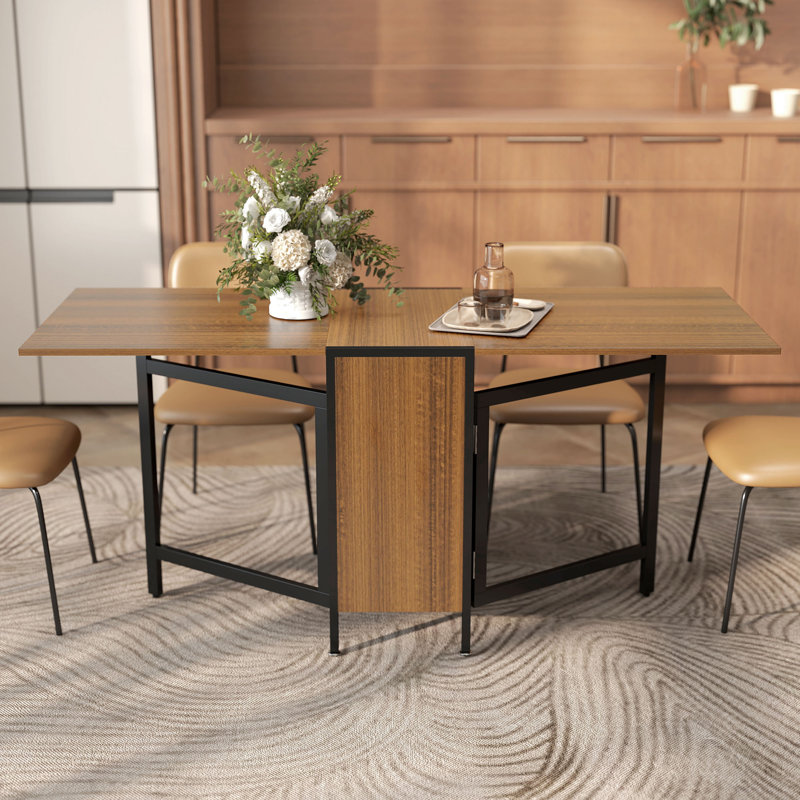Table de salle à manger pliante avec 4 tablettes, table de cuisine à abattants, brun, Brun / Noir