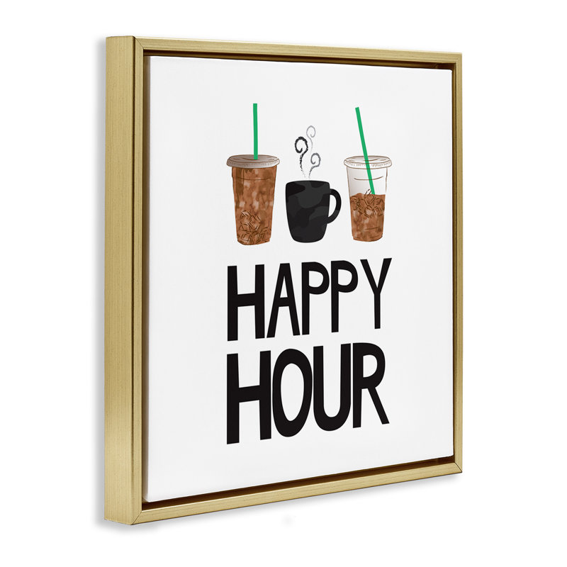 Happy Hour, boissons glacées au café, H 18 po x l 18 po, Cadre flottant métallique doré