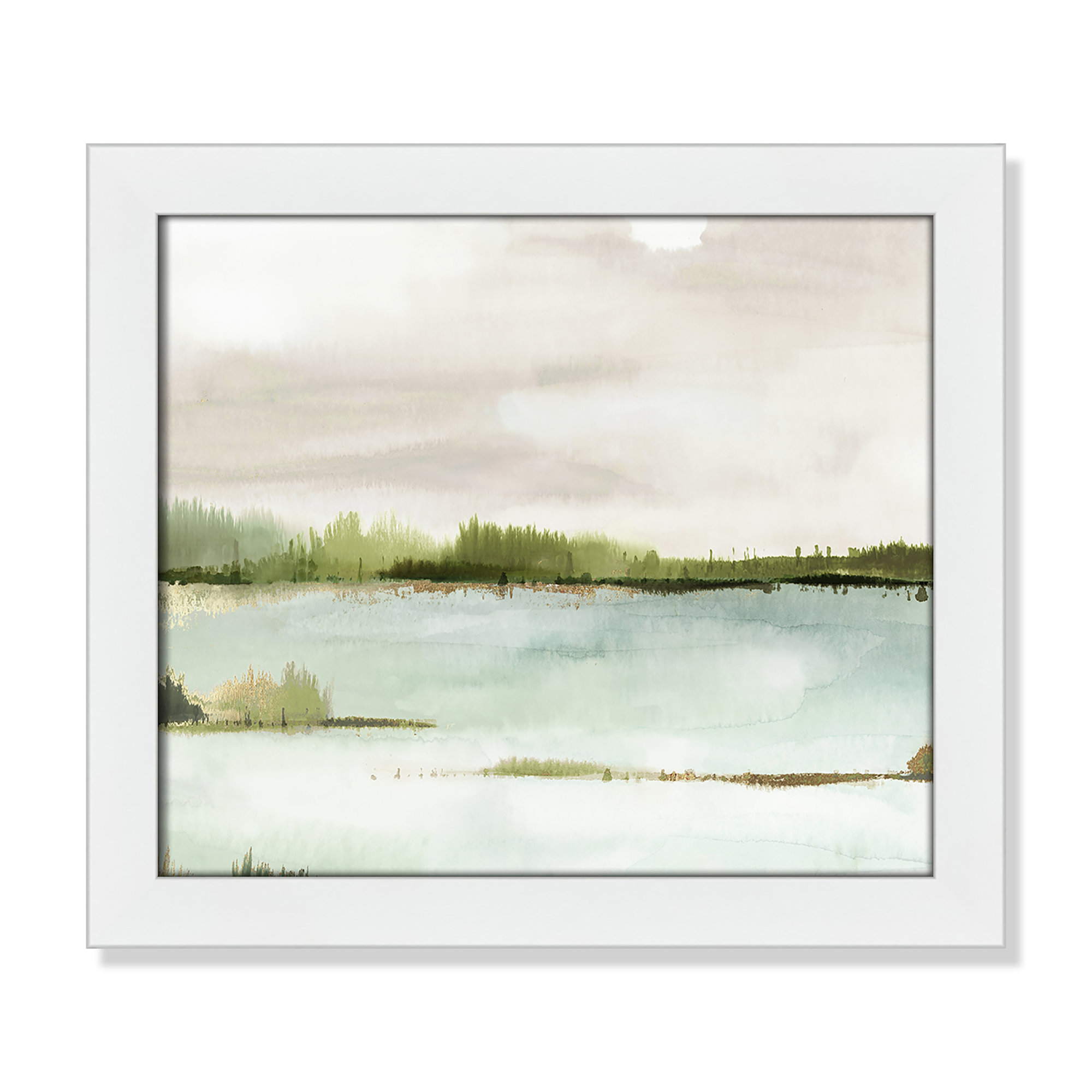 Silent Lake, 14" H x 16" W x 1.12" D, White Framed